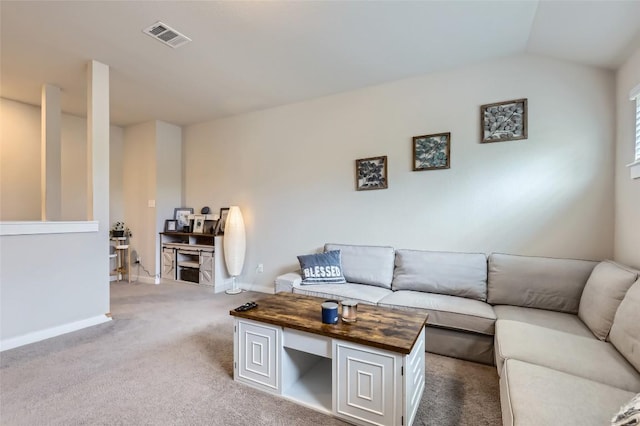 17301 Leafroller Dr Unit A, Pflugerville, TX 78660 - living area with baseboards, light colored carpet, and lofted ceiling