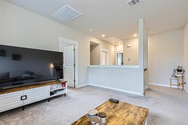 17301 Leafroller Dr Unit A, Pflugerville, TX 78660 - carpeted living room with attic access, baseboards, and recessed lighting