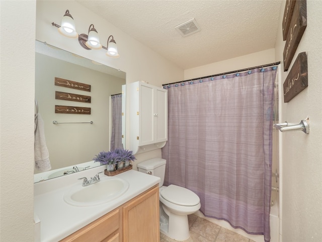 1810 Summer Rain Dr, Cedar Park, TX 78613 - bathroom with toilet, vanity, a textured ceiling, and shower / bath combo with shower curtain