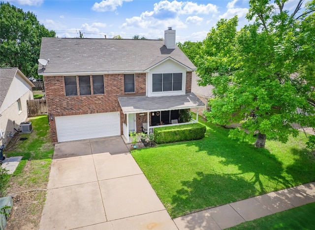 1810 Summer Rain Dr, Cedar Park, TX 78613 - view of front of property with brick siding, a garage, covered porch, concrete driveway, and a chimney