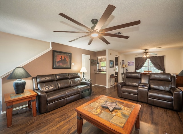 1810 Summer Rain Dr, Cedar Park, TX 78613 - living area featuring ceiling fan, wood finished floors, a textured ceiling, and baseboards