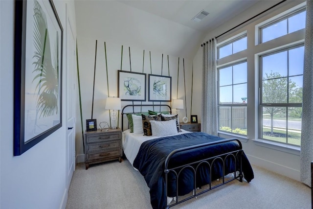 105 Isaac White Dr, Bastrop, TX 78602 - bedroom with multiple windows, light carpet, lofted ceiling, and baseboards