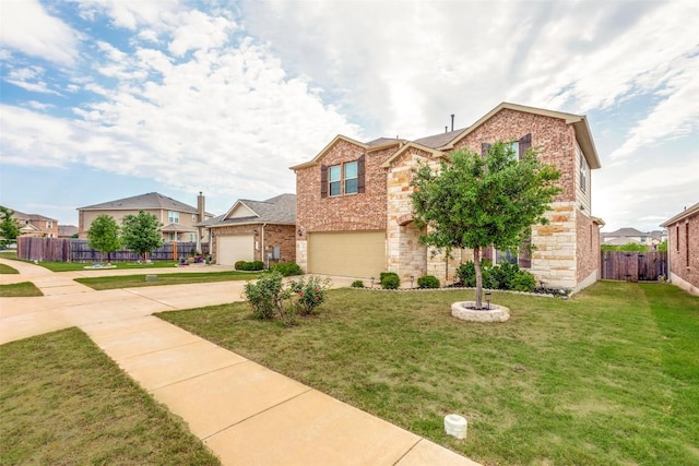 11905 Reindeer Dr, Austin, TX 78754 - traditional-style home with concrete driveway, a garage, brick siding, and a residential view
