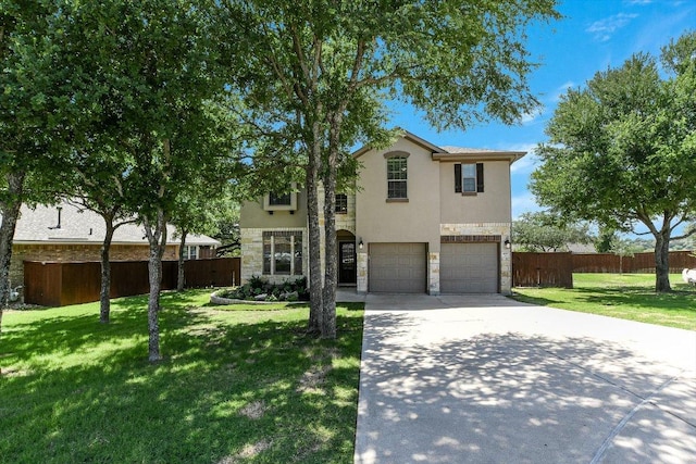 468 Monahans Dr, Georgetown, TX 78628 - view of front of home featuring stone siding, driveway, an attached garage, and stucco siding