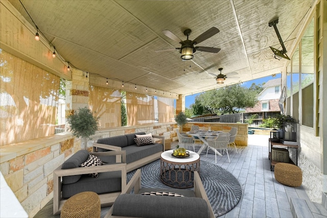 468 Monahans Dr, Georgetown, TX 78628 - view of patio / terrace with outdoor lounge area, a ceiling fan, fence, and outdoor dining area
