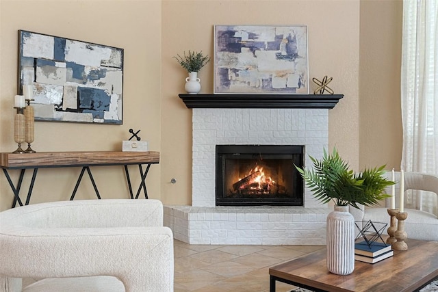 1502 Azalea Dr, Cedar Park, TX 78613 - sitting room featuring a fireplace and tile patterned floors