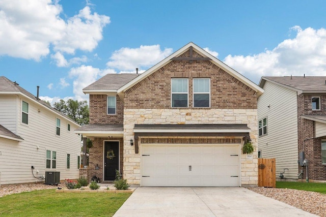 2024 Cantonata Dr, Leander, TX 78641 - view of front of property with stone siding, concrete driveway, a garage, and brick siding