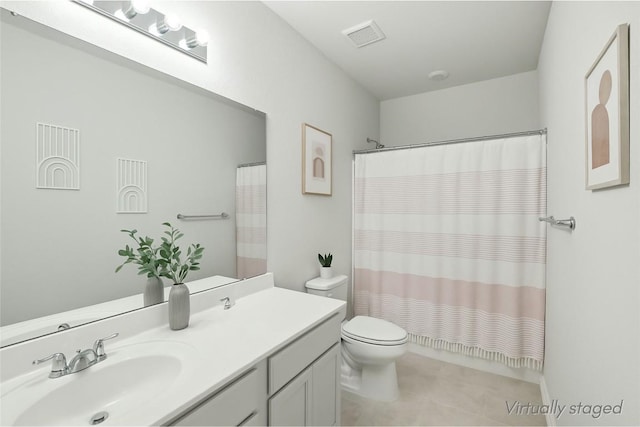2024 Cantonata Dr, Leander, TX 78641 - bathroom with vanity, tile patterned flooring, and a shower with shower curtain
