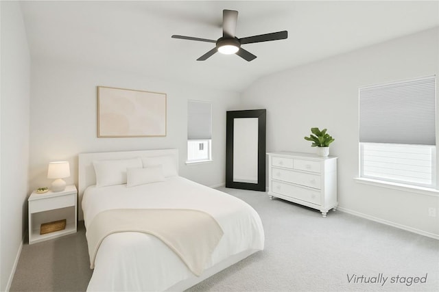 2024 Cantonata Dr, Leander, TX 78641 - bedroom with light carpet, ceiling fan, and lofted ceiling