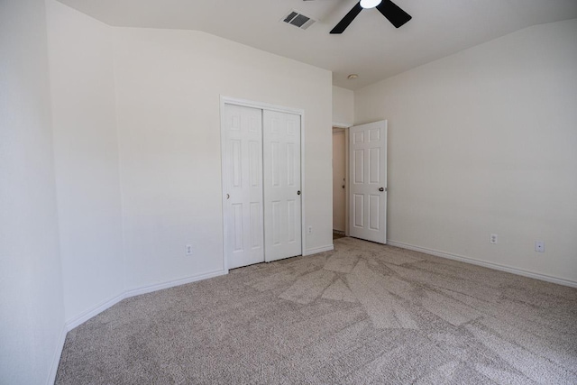1420 Marsh Harbour Dr, Round Rock, TX 78664 - unfurnished bedroom with light carpet, vaulted ceiling, baseboards, a closet, and a ceiling fan