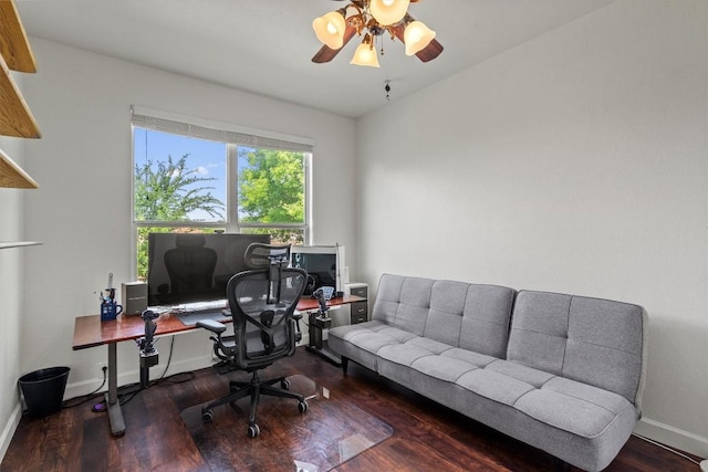 21016 Penny Royal Dr, Pflugerville, TX 78660 - home office featuring ceiling fan, wood finished floors, and baseboards