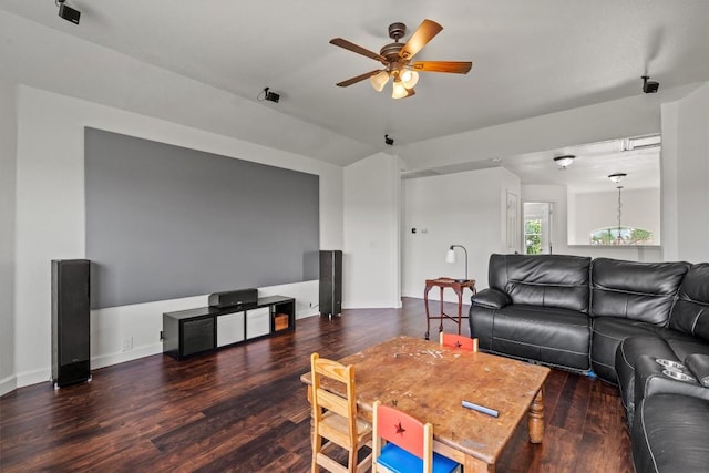 21016 Penny Royal Dr, Pflugerville, TX 78660 - living room with a ceiling fan, wood finished floors, and baseboards