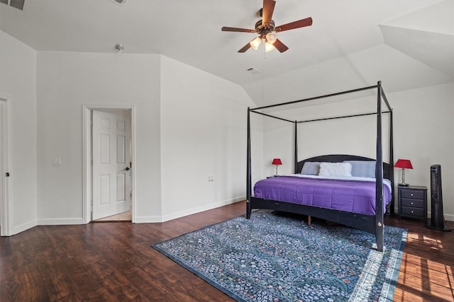 21016 Penny Royal Dr, Pflugerville, TX 78660 - bedroom with wood finished floors, baseboards, lofted ceiling, and ceiling fan