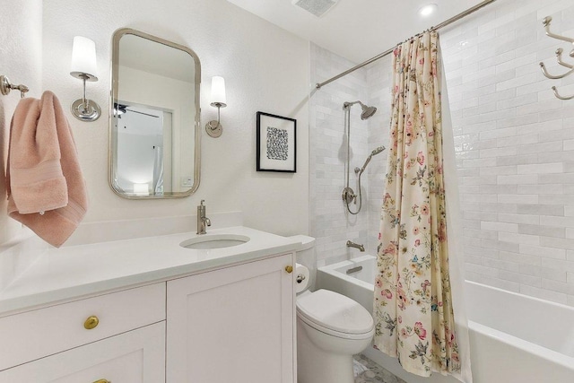 340 Palo Alto Way, Austin, TX 78732 - bathroom featuring shower / bathtub combination with curtain, toilet, and vanity