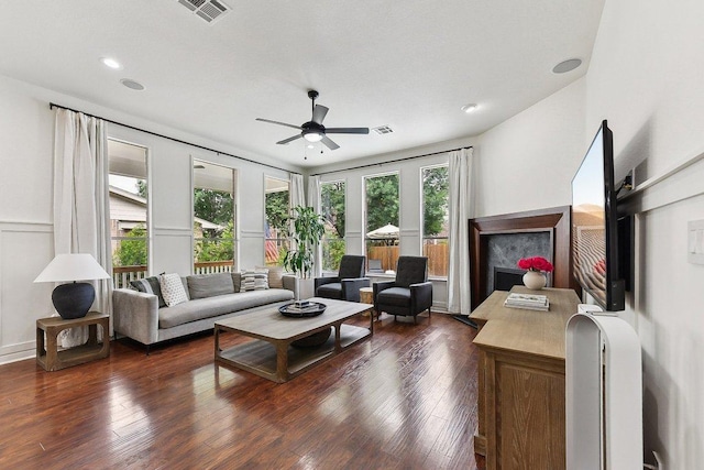 340 Palo Alto Way, Austin, TX 78732 - living area with a ceiling fan, wood finished floors, and recessed lighting