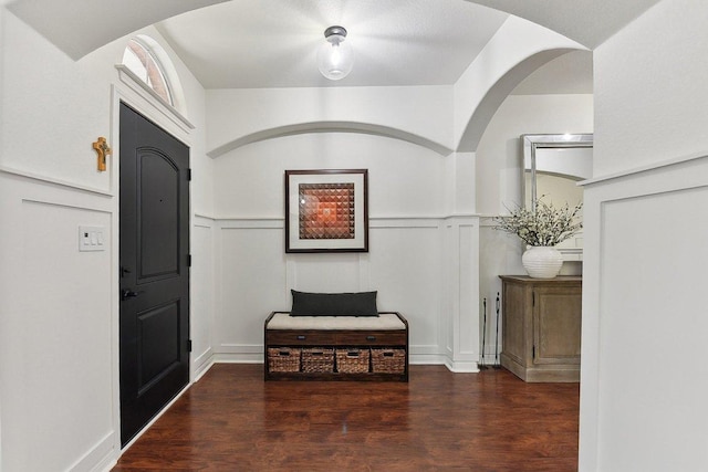 340 Palo Alto Way, Austin, TX 78732 - entryway with a decorative wall, a wainscoted wall, and wood finished floors