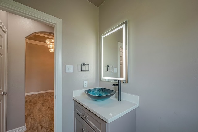 13403 Lakemeade Ct, Sugar Land, TX 77498 - bathroom featuring wood finished floors and vanity