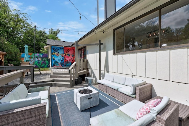 12001 Bittern Holw, Austin, TX 78758 - view of patio / terrace with an outdoor living space with a fire pit and a deck