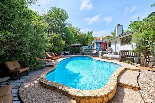 12001 Bittern Holw, Austin, TX 78758 - swimming pool featuring a gazebo and a wooden deck