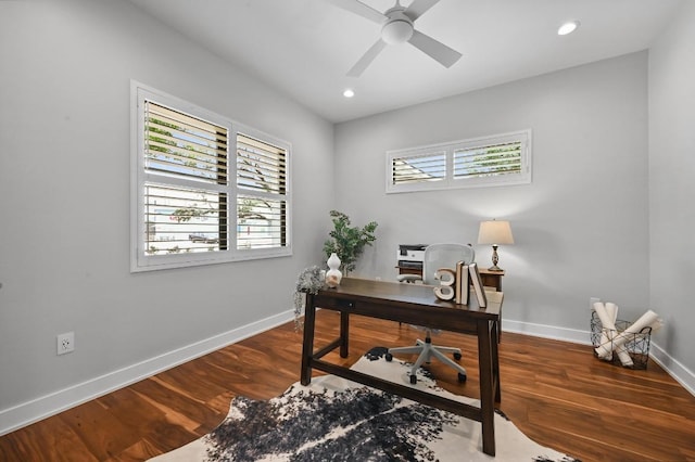 3102 Hunt Trl, Austin, TX 78757 - office space featuring wood finished floors, ceiling fan, baseboards, and recessed lighting