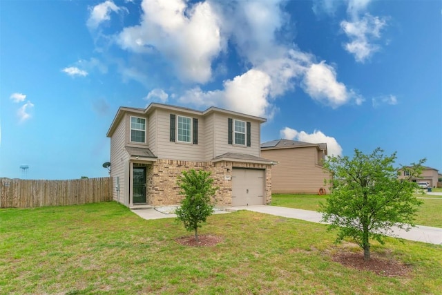 traditional-style home featuring concrete driveway, brick siding, and a garage