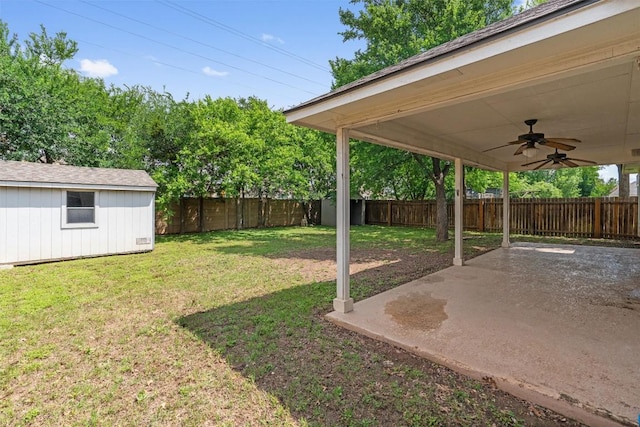 4329 Rock Hill Rd, Round Rock, TX 78681 - view of yard with a ceiling fan, a patio, and an outdoor structure