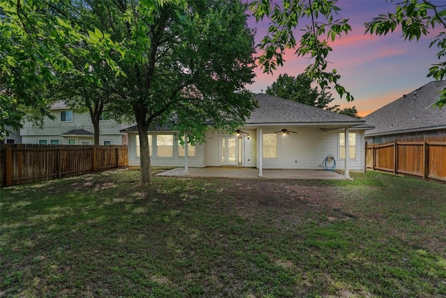 4329 Rock Hill Rd, Round Rock, TX 78681 - back of property with a patio, a ceiling fan, and a shingled roof