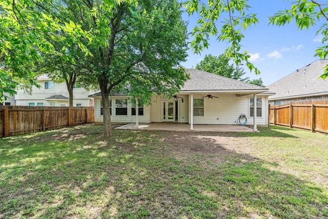 4329 Rock Hill Rd, Round Rock, TX 78681 - back of house featuring ceiling fan, a patio area, and a shingled roof