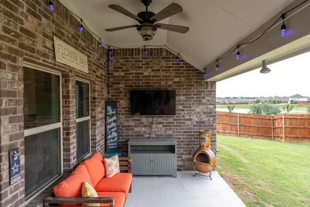 115 Oleander Loop, Buda, TX 78610 - view of patio / terrace with a ceiling fan and an outdoor living space