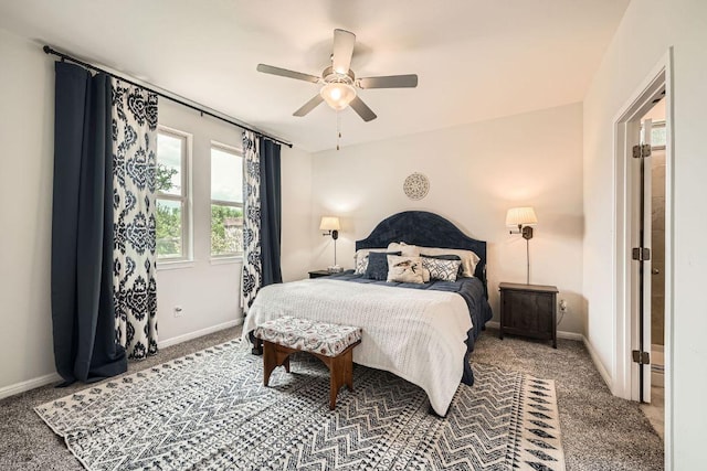 bedroom featuring baseboards, carpet, and a ceiling fan