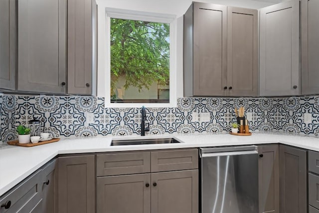 1208 W Oltorf St Unit B, Austin, TX 78704 - kitchen with dishwasher, a sink, light countertops, and backsplash