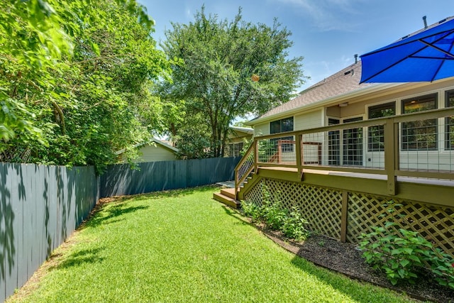 2112 W 11th St, Austin, TX 78703 - view of yard with a wooden deck and stairs