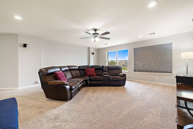 3805 Durnberry Ln, Round Rock, TX 78664 - carpeted living area with ceiling fan and recessed lighting