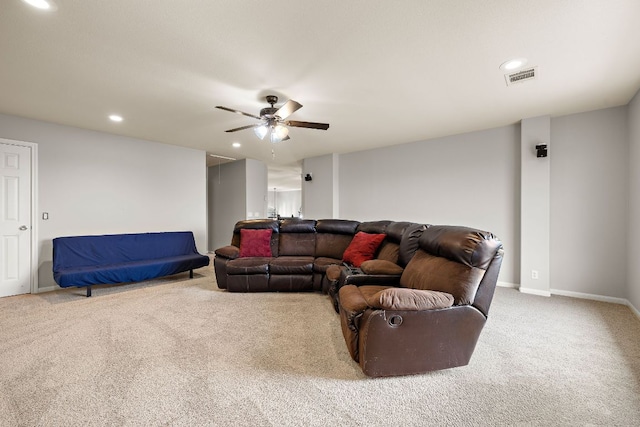3805 Durnberry Ln, Round Rock, TX 78664 - carpeted living room featuring ceiling fan and recessed lighting