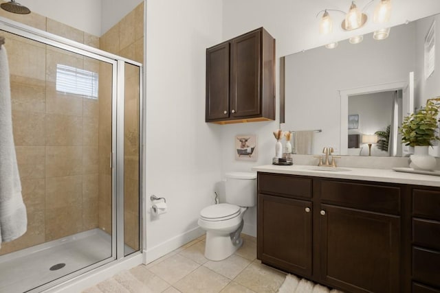2520 Bluebonnet Ln Unit 32, Austin, TX 78704 - full bathroom with tile patterned flooring, a shower stall, toilet, vanity, and baseboards