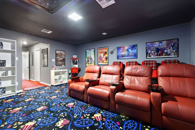 417 Freeman Park Pl, Round Rock, TX 78665 - carpeted home theater room with baseboards and built in shelves