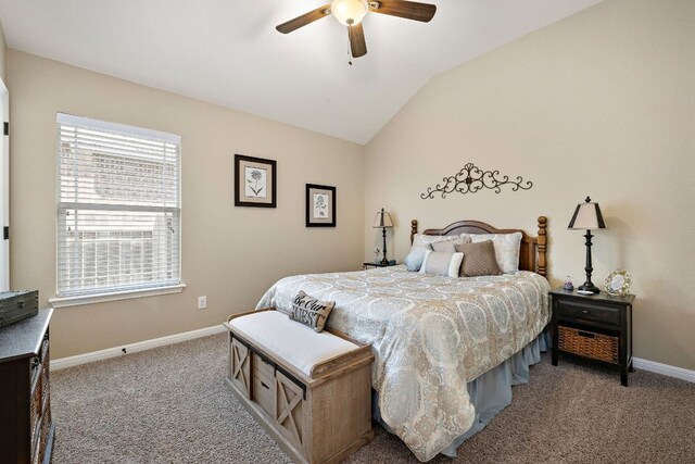417 Freeman Park Pl, Round Rock, TX 78665 - bedroom with light carpet, lofted ceiling, baseboards, and a ceiling fan