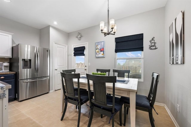 360 Waterloo Dr, Kyle, TX 78640 - dining space featuring a chandelier, light tile patterned flooring, baseboards, and recessed lighting