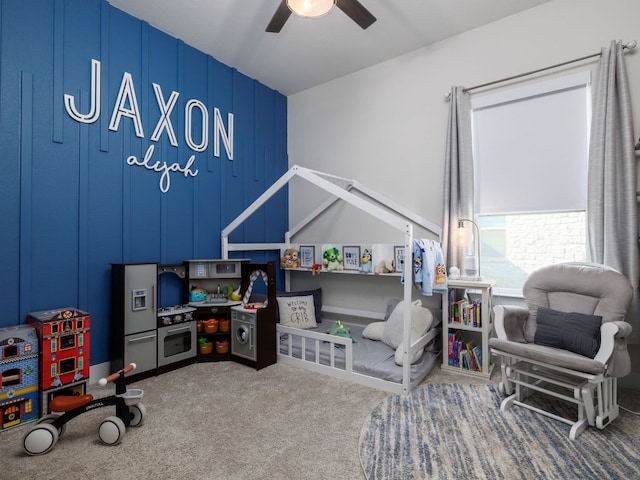 20513 Christie Marie Ln, Pflugerville, TX 78660 - recreation room featuring a ceiling fan and carpet floors