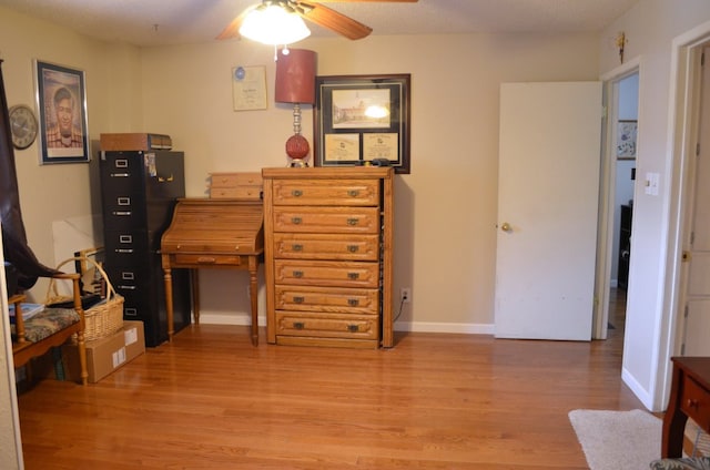 907 Pepperell Ct, Austin, TX 78753 - bedroom featuring light wood-style flooring, baseboards, and ceiling fan