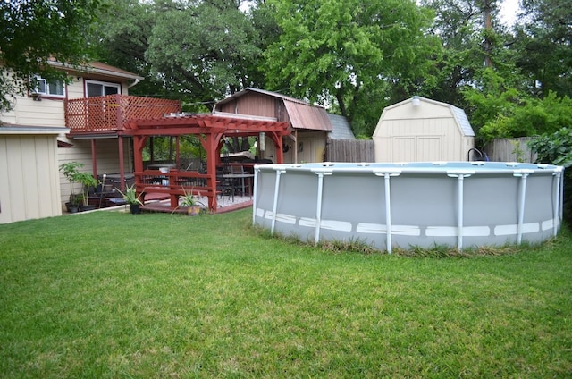 907 Pepperell Ct, Austin, TX 78753 - view of yard featuring a pergola, a shed, an outdoor structure, and a wooden deck