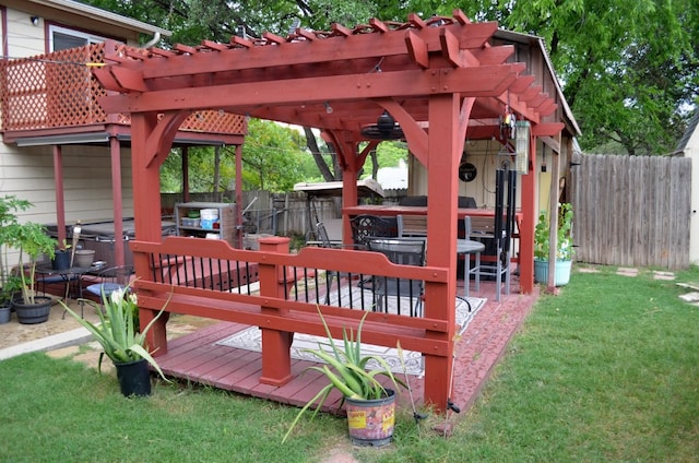 907 Pepperell Ct, Austin, TX 78753 - wooden deck featuring a hot tub and a pergola