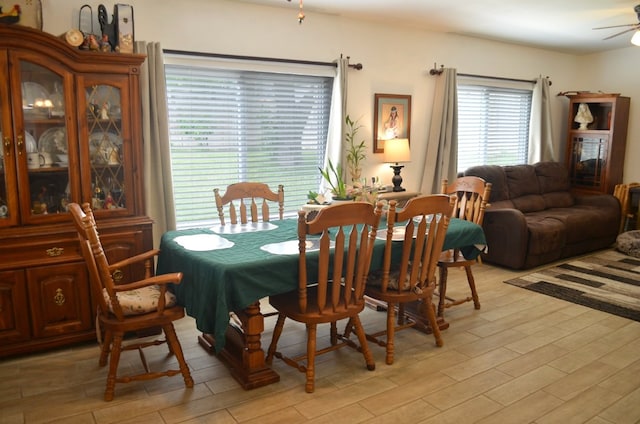 907 Pepperell Ct, Austin, TX 78753 - dining area with light wood finished floors and a ceiling fan