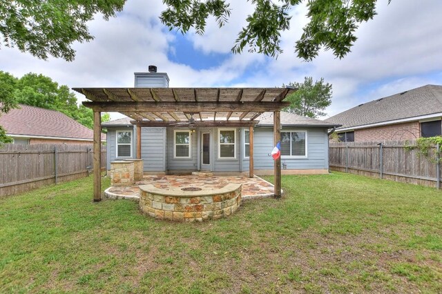 17713 Cahir Glen Cv, Pflugerville, TX 78660 - rear view of house featuring a pergola, a chimney, and a patio