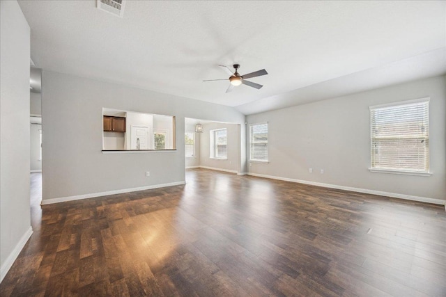 504 Longhorn Cavern Rd, Leander, TX 78641 - unfurnished room featuring ceiling fan, dark wood-style floors, and vaulted ceiling