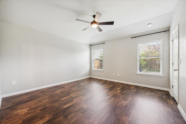 504 Longhorn Cavern Rd, Leander, TX 78641 - unfurnished room with wood finished floors, a ceiling fan, a smoke detector, and vaulted ceiling