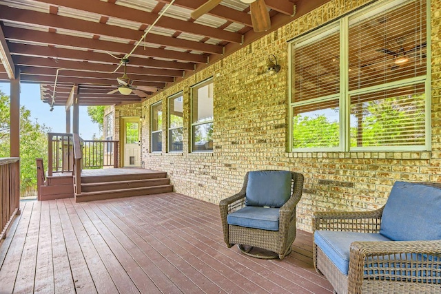 wooden terrace with ceiling fan