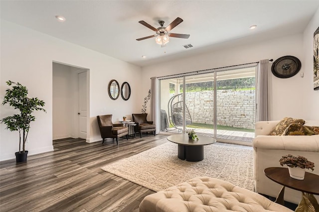 4608 Modena Bay Bnd, Leander, TX 78641 - living room featuring wood finished floors, ceiling fan, and recessed lighting