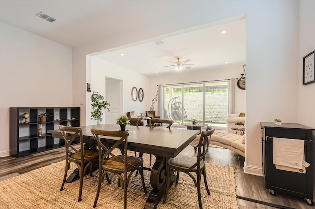 4608 Modena Bay Bnd, Leander, TX 78641 - dining area with wood finished floors, ceiling fan, and recessed lighting