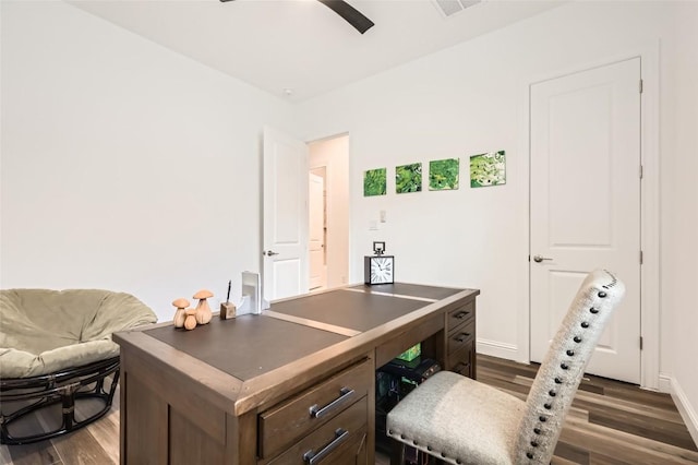 4608 Modena Bay Bnd, Leander, TX 78641 - office area with dark wood finished floors and ceiling fan